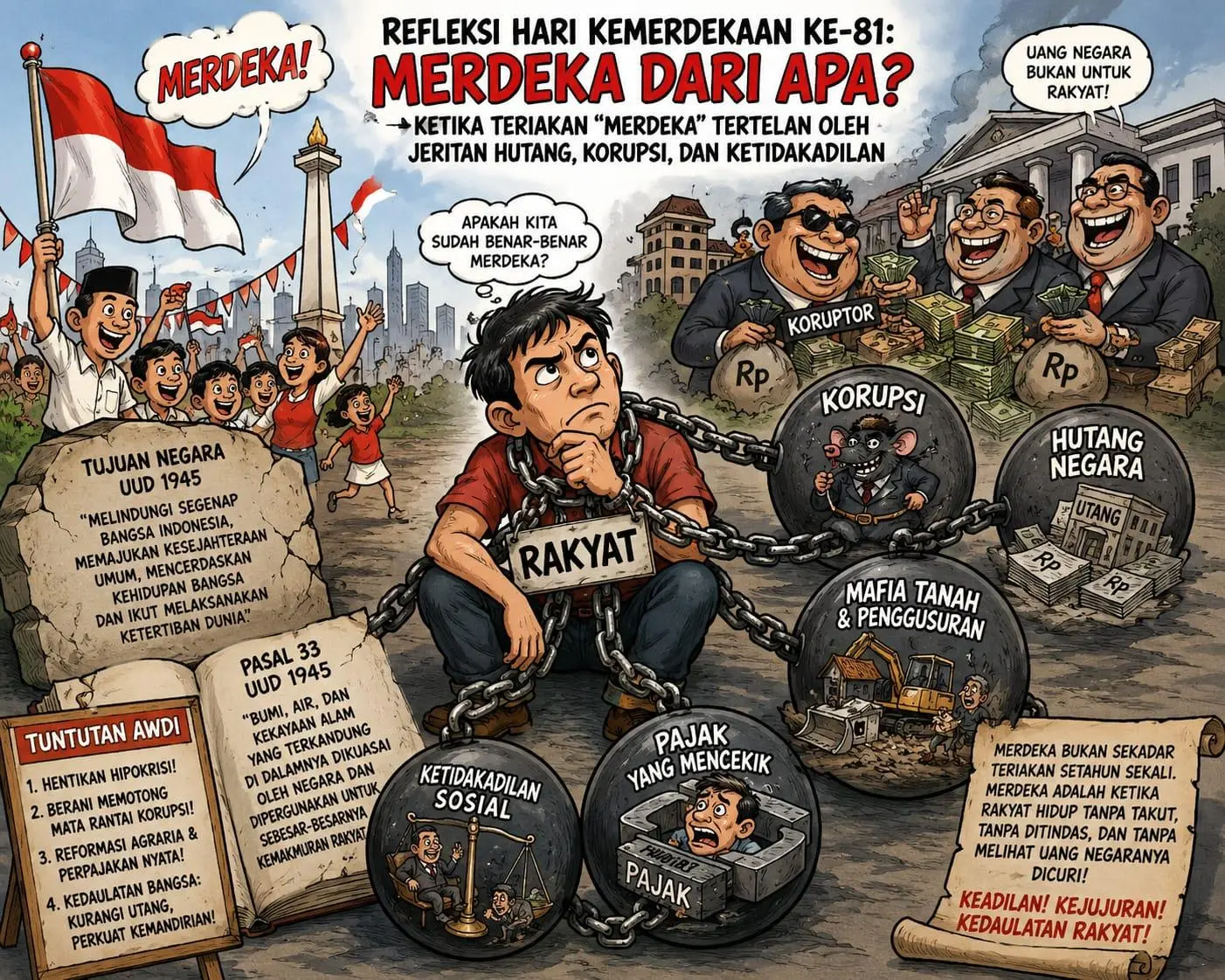 Refleksi HUT RI ke-81: Merdeka dari Apa? Ketika Teriakan “Merdeka” Tertelan Jeritan Utang, Korupsi, dan Ketidakadilan