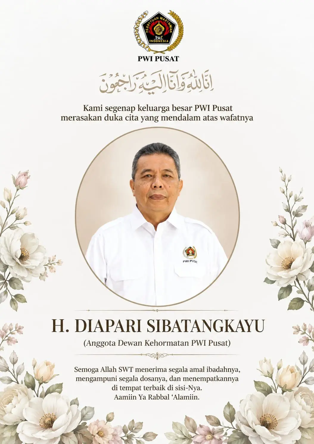 PWI Pusat Kehilangan Tokoh Pers, H. Diapari Sibatangkayu Tutup Usia