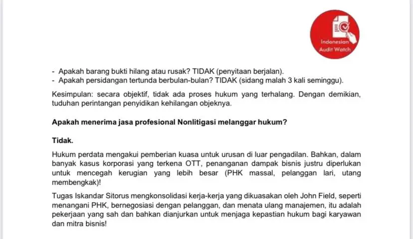 Surat Pernyataan Iskandar Sitorus Beredar: Bantah Tuduhan Perintangan Penyidikan KPK dalam Perkara Blue Ray Cargo