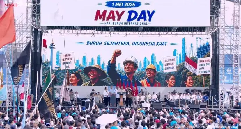Ratusan Ribu Buruh Peringati May Day 2026 di Monas Secara Damai