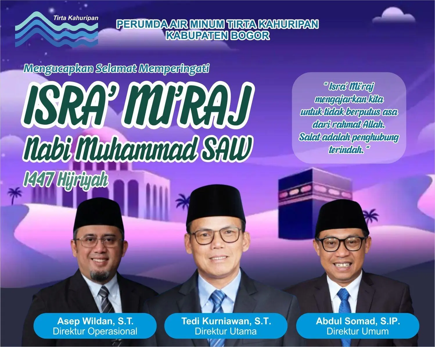 Perumda Air Minum Tirta Kahuripan Kabupaten Bogor Mengucapkan Selamat Memperingati Isra Miraj Nabi Muhammad SAW 1447 H
