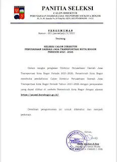 Pemkot Bogor Buka Pendaftaran Calon Direktur PDJT