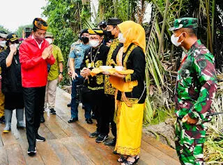 Tiba di Tana Tidung, Presiden Disambut Prosesi Adat Tepung Tawar