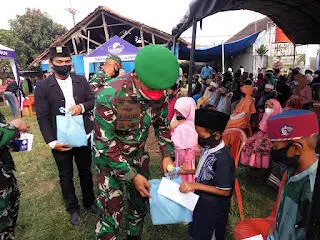 350 Yatim dan Dhuafa Desa Cilebut Barat Dapat Santunan dan Bansos Dari Danrem 061/SK